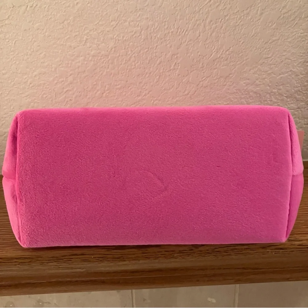 JUICY COUTURE Rhinestone Logo Pink Velour Makeup Pouch Travel Bag NEW NWT
